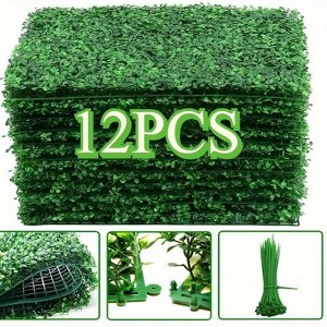 Angel Sar 12-Pack Artificial Boxwood Hedge Panels, 24x16 Inch UV Protected Fake Grass Wall Decor for Outdoor Fence, Garden Privacy, Wedding Backdrop - 1 of 4