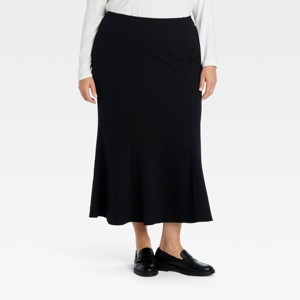 Women's Fit and Flare Midi A-Line Skirt - Ava & Viv™ Black - 1 of 3