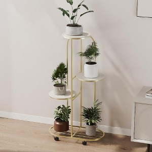 Plant Shelving Flower Pot Holder Wrought Iron Corner Multiple Planter Rack Organizer With Wheels Plant Shelves For Room Corner Balcony Garden Patio - 1 of 4