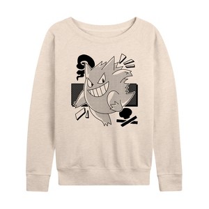Women's - Pokémon - Gengar Manga Lightweight French Terry Wide Neck Long Sleeve Shirt - 1 of 4