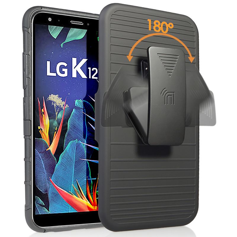 Nakedcellphone Combo for LG K40, Solo, K12 Plus, Harmony 3 - Ring Grip/Stand Case and Belt Clip Holster - Black, 3 of 11
