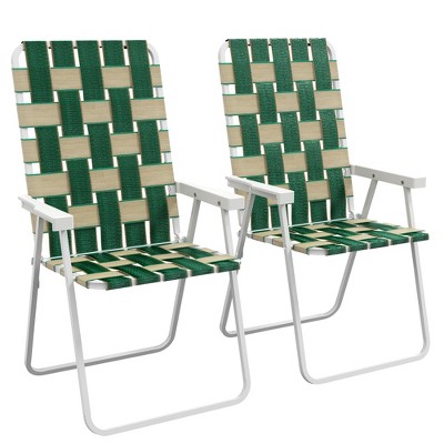 Outsunny Set of 2 Patio Folding Chairs, Classic Outdoor Camping Chairs, Portable Lawn Chairs w/ Armrests, Green