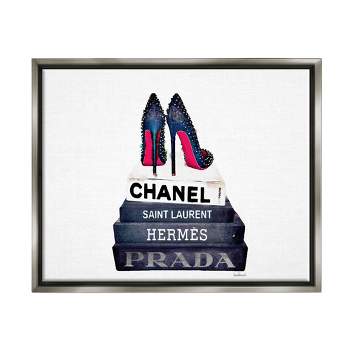 The Stupell Home Decor Collection Glam Fashion Book Stack Grey Bow Pump  Heels Ink by Amanda Greenwood Floater Frame Culture Wall Art Print 17 in. x  21 in. agp-105_ffl_16x20 - The Home Depot