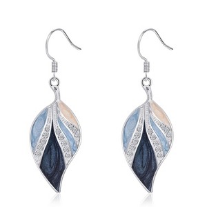 Big Blue Leaf Silver Dangle Earrings for Women Boho Earrings Drop with Light Blue and Beige Bohemian Tropical Style Plant Dangling for Gift - 1 of 4