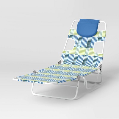 Recycled Fabric Outdoor Portable Beach Lounger Broken Stripe Blue - Sun ...