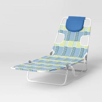 Recycled Fabric Outdoor Portable Beach Lounger Broken Stripe Blue - Sun Squad™