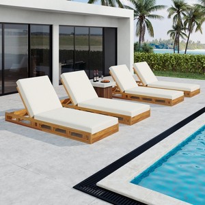 Christopher Knight Home Leeward Outdoor Acacia Wood Adjustable Chaise Lounge with Water-Resistant Cushion (Set of 4) - 1 of 4