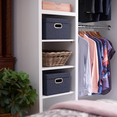 Denim Blue Stackable Cotton Blend Lidded Storage Boxes, Set of 2