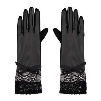 LECHERY Women's Mesh Gloves With Lace Detail & Bow (1 Pair) - One Size, Black