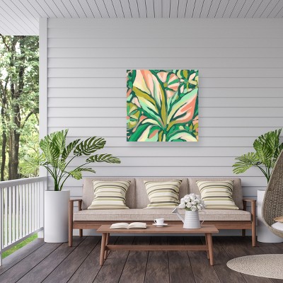 14" x 14" Green and Pink Botanical Abstract Canvas Art