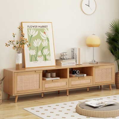 VYNXARIA Rattan TV Stand for TVs Up to 85" - Modern Farmhouse Media Console with Ample Storage