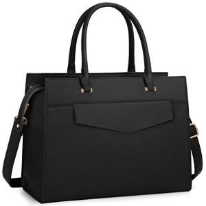Laptop Bag for Women 15.6 inch Leather Tote Bag 2pcs Set Professional Work Bag with Clutch, Black - 1 of 4