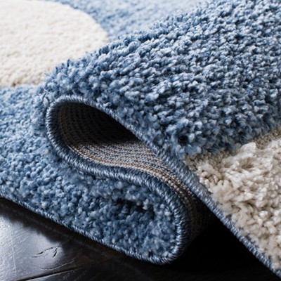 Blue and Ivory 8' x 10' Geometric Shag Area Rug