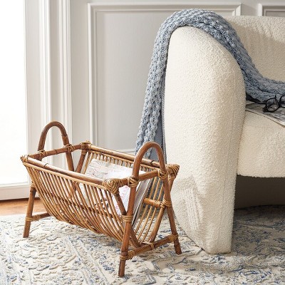 Honey Brown Wash Rattan Freestanding Newspaper Rack