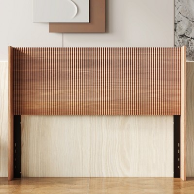 DOMETOUR Wooden integral headboard, modern farmhouse, Bohemian, convex groove board, wing-back design (Golden Oak, Queen)