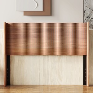 DOMETOUR Wooden integral headboard, modern farmhouse, Bohemian, convex groove board, wing-back design (Golden Oak, Queen) - 1 of 4