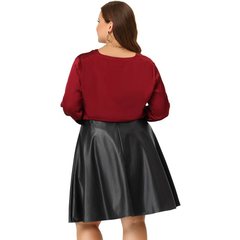 Agnes Orinda Women's Plus Size PU A-Line Versatile Flared Party Skirts, 4 of 7