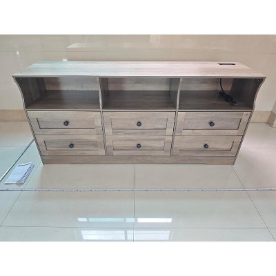 63" Dresser with LED Lights & Charging Station, 6-Drawer Wood Chest with Open Shelves, Storage Organizer TV Stand for Bedroom, Living Room