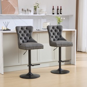 Grungis PU Leather Swivel Bar Stools Set of 2,Counter Stools with Tufted Back,Kitchen Chairs for Kitchen Island,Home Pub - 1 of 4