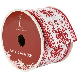 Northlight Red and White Knit Pattern Wired Craft Christmas Ribbon 2.5" x 10 Yards - 1 of 4