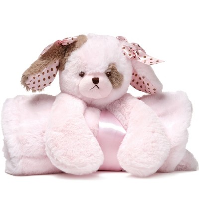 Bearington Baby Wiggles Cuddle Me Sleeper, Pink Puppy Dog Large Size Security Blanket, 28.5" x 28.5"