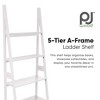PJ Wood 5 Tier Ladder Shelf Wooden Display Organizer for Books and Décor Storage Stand for Living Room Office Indoor Use, White - 2 of 4