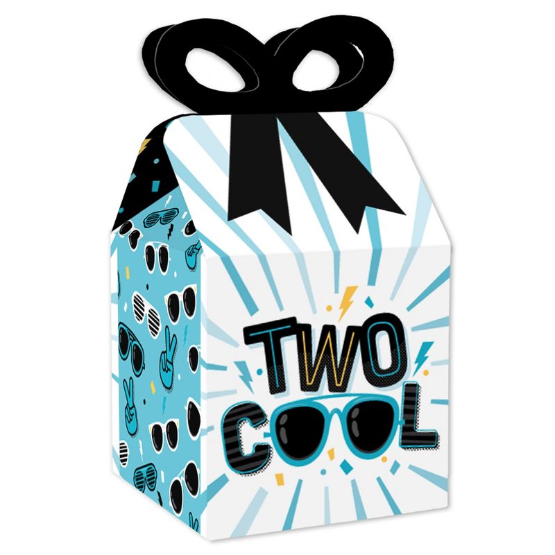 Big Dot of Happiness Two Cool - Boy - Square Favor Gift Boxes - Blue 2nd Birthday Party Bow Boxes - Set of 12, 1 of 9