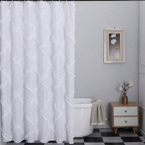 Farmhouse Rustic White Ruffle Diamond Fabric Shower Curtain 72x72 Inch - 1 of 4