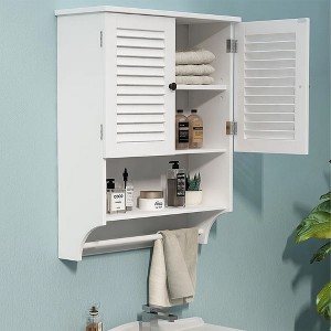Sapphtopaz Modern Wall Mounted Bathroom Cabinet with Louvered Door&Open Shelf Wall Cabinet with Adjustable Shelves&Towel Bar Bathroom Cabinet - 1 of 4