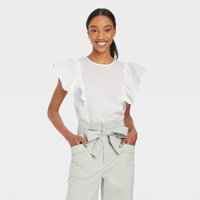 Monika White Smocked Ruffle Crop Top