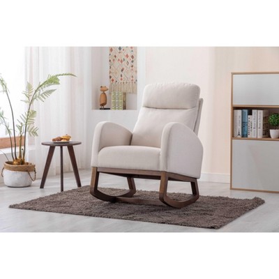 CAVINAS Linen Fabric Glider Rocking Chair with High Backrest,Modern Upholstered Rocking Chairs,Nursery Accent Chair for Bedroom