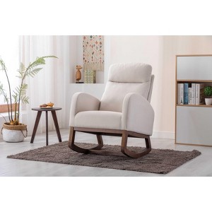 CAVINAS Linen Fabric Glider Rocking Chair with High Backrest,Modern Upholstered Rocking Chairs,Nursery Accent Chair for Bedroom - 1 of 4