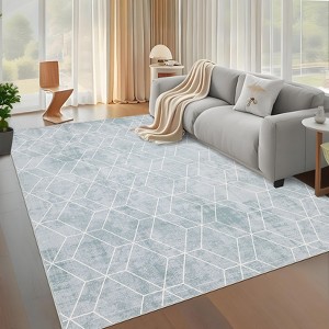 Washable Modern Geometric Rug - Non Slip, Soft, Low Pile, Stain Resistant, for Living Room Bedroom Office - 1 of 4