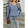 Women's Button Detail Long Sleeve T-Shirt Ribbed Knit Loose Fit Casual Top - 2 of 4