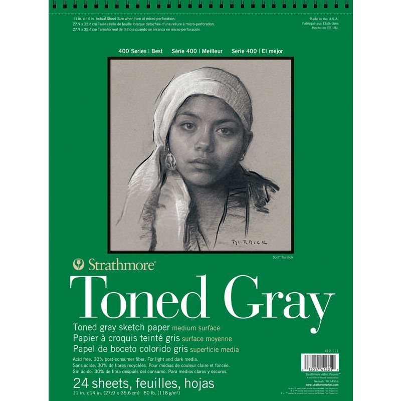 Strathmore 400 Series Toned Gray Drawing Pad, 11 x 14 Inches, 80 lb, 24 Sheets, 1 of 2