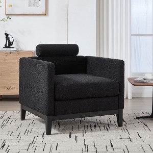 CAVINAS Wide Modern Farmhouse Accent Chair with Pillow Back&2 Bolster Pillows,Comfy Boucle Armchair for Living Room,Office&Lounge - 1 of 4