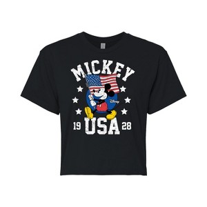 Women's - Disney - Mickey Waving Flag USA Cropped Graphic T-Shirt - 1 of 4