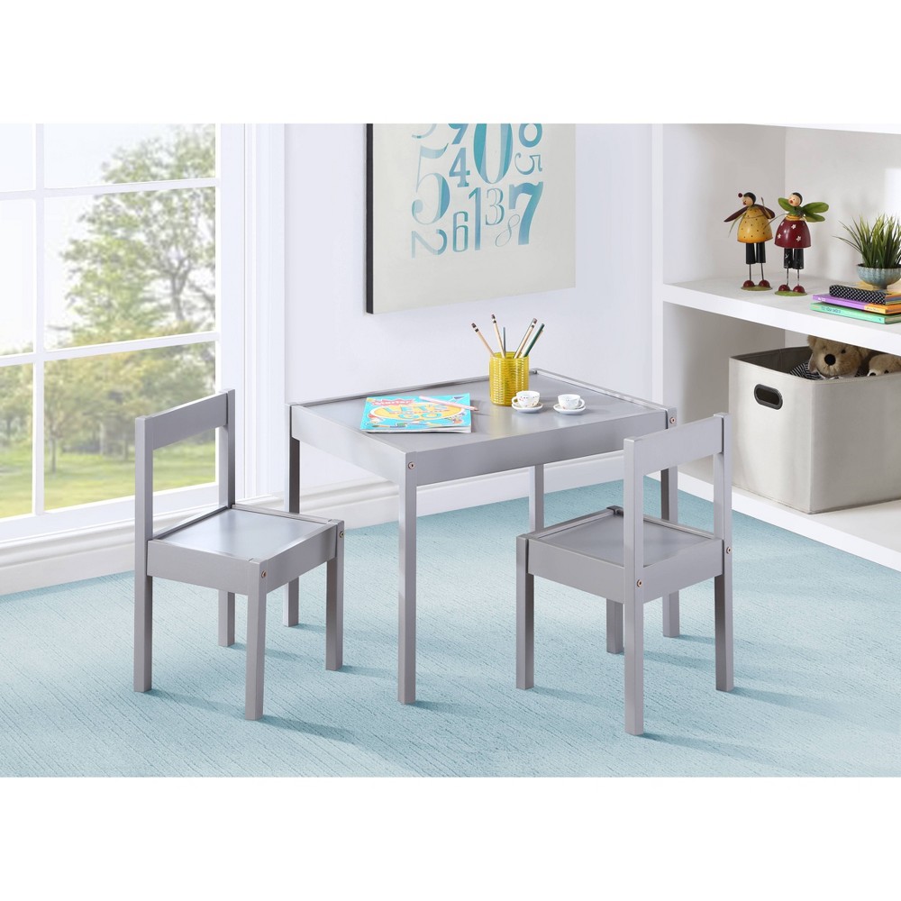 Photos - Other Furniture Olive & Opie Della Solid Wood Kids' Table and Chair Set - Gray - 3pc