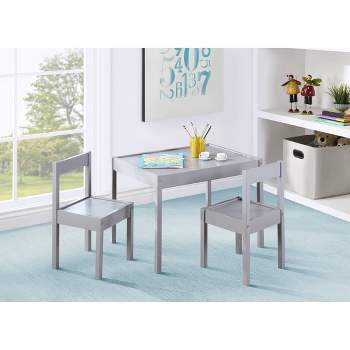 Olive & Opie Della Solid Wood Kids' Table and Chair Set - Gray - 3pc