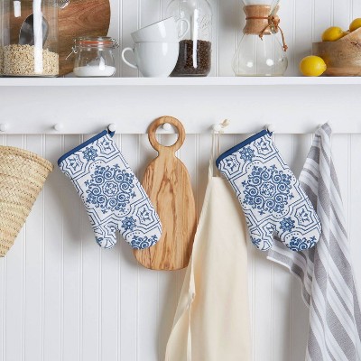 Stripe Medallion Oven Mitt 2pc Set Blue - Martha Stewart