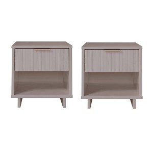 Manhattan Comfort Set of 2 Granville Nightstands with Drawer Light Gray: Modern Design, Pine Frame, Metal Glides, Storage Shelf - 1 of 4