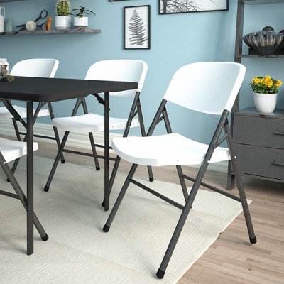 White Speckle Plastic Folding Chairs with Black Steel Legs, 4-Pack