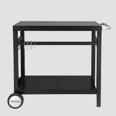 Photo 1 of [FOR PARTS]
34 x 20 Double Shelf Movable Patio Console Table with Handle/Outdoor Kitchen Prep Trolley with Storage Black - Royal Gourmet