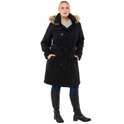 Alpine Swiss Women’s Plus Size Wool Blend Long Trench Coat with Removable Fur Hood and Belt, Sizes 2X 3X — фото 3