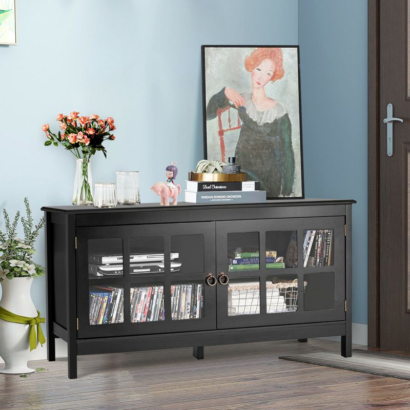 Tangkula 50" TV Stand Modern Wood Storage Console Entertainment Center w/ 2 Doors Black, 3 of 11