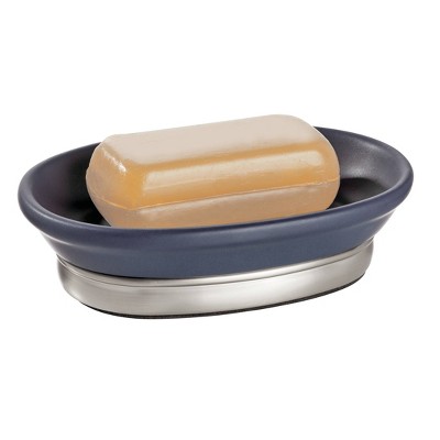 Matte Navy Ceramic and Steel Rectangular Soap Dish
