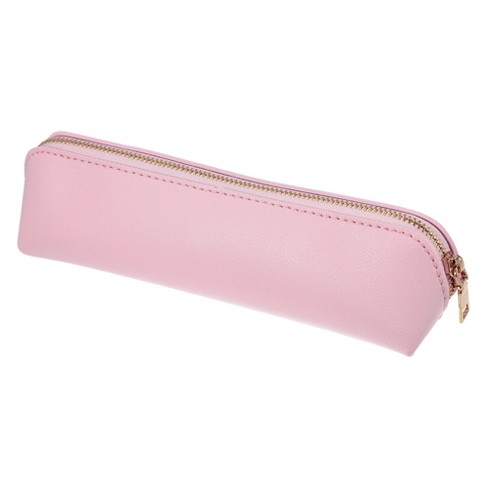 Unique Bargains Travel PU Leather Small Rectangular Makeup Brush Bag Pink