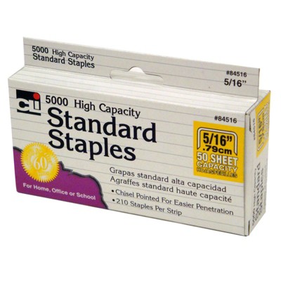 Charles Leonard High Capacity Standard Staples, 5/16 Inch Leg Length, Silver, 5000/Box (Case of 10)