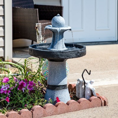 Contemporary Gray and Black Polyresin Outdoor Water Fountain with LED Light