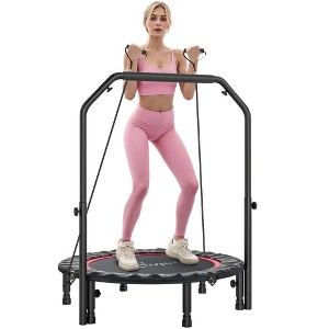 Soozier 40" Foldable Mini Trampoline, Rebounder Trampoline for Adults with Adjustable Foam Handle for Indoor Outdoor Workout, Max Load 330 lbs, Red - 1 of 4